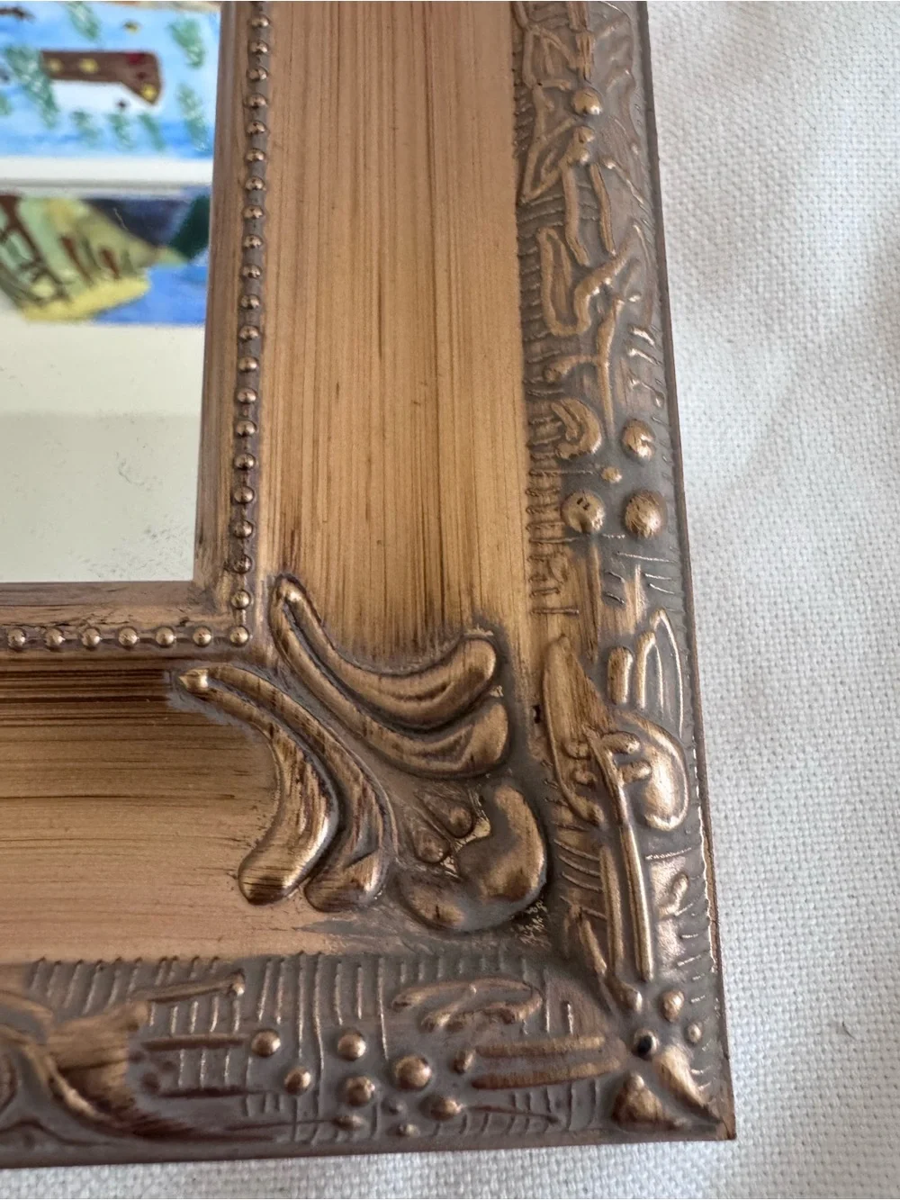 Ornate Bronze Tone Table Wall Mirror Baroque Hollywood Regency Vanity Decor